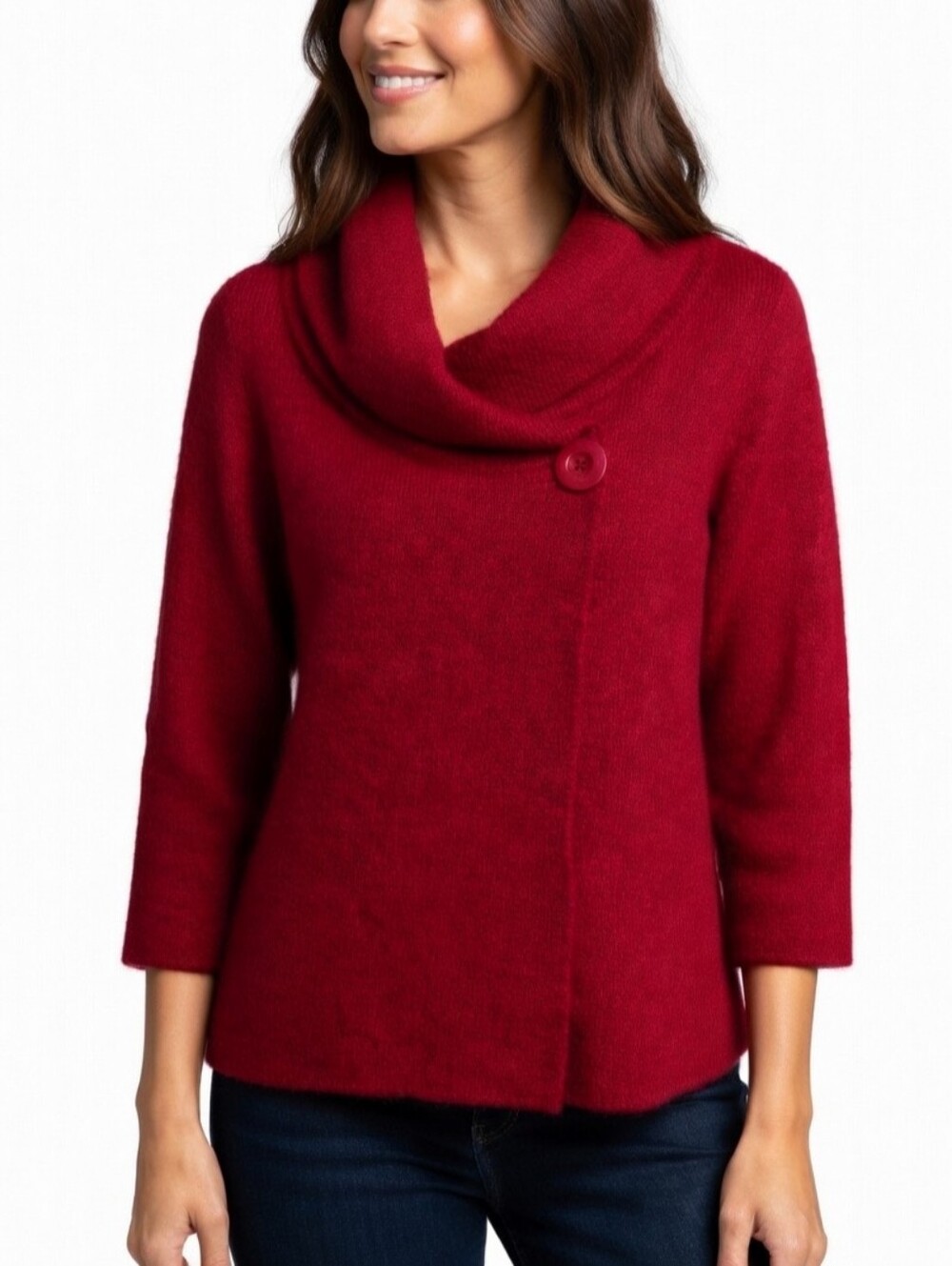 Tahari Women's Wool Blend Red One Button Cardigan Sweater Size S